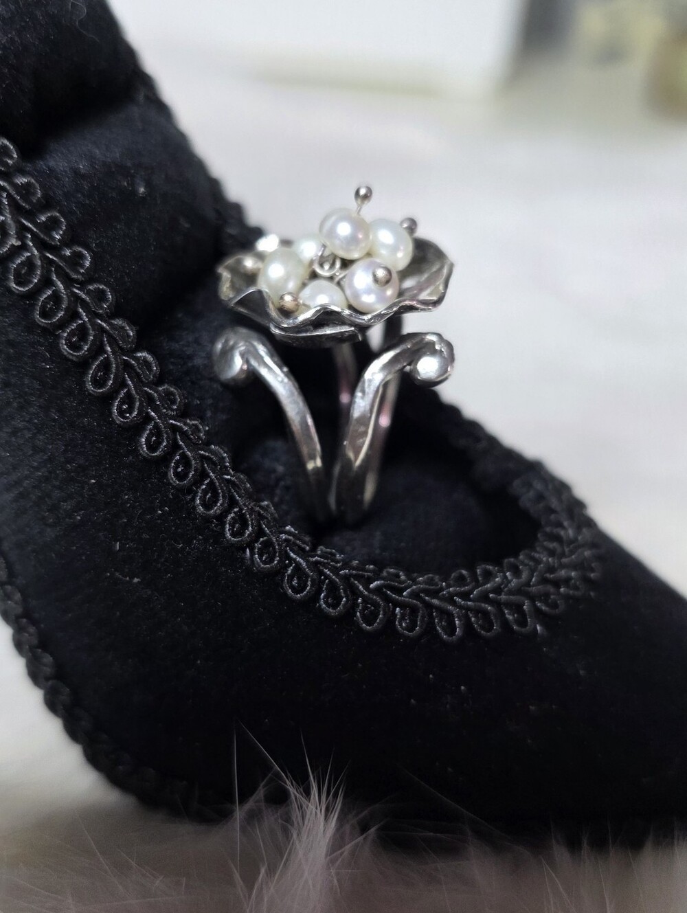 Sterling Silver Vintage Ring With Pearls Turkey Signature